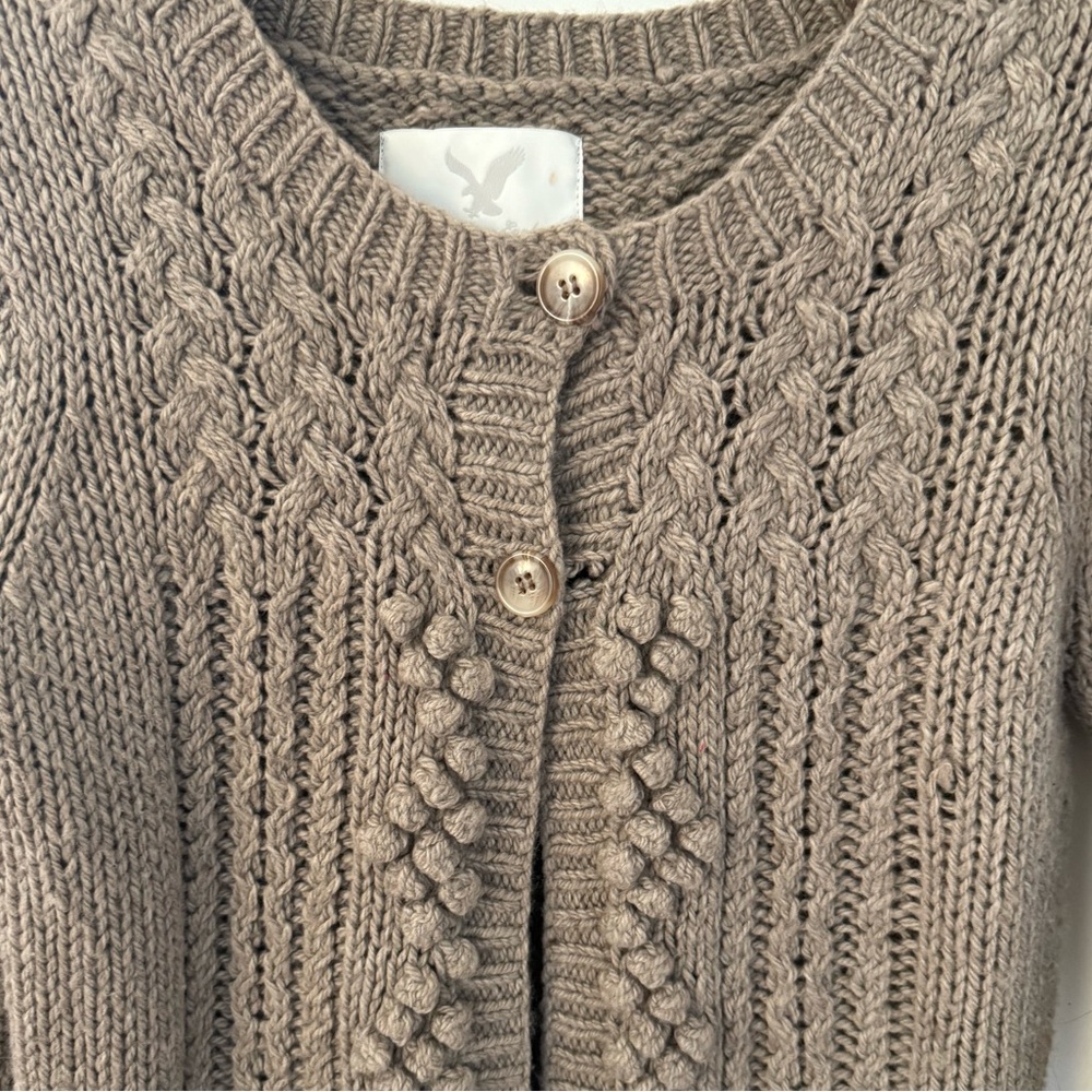 American Eagle Women's Knit Cardigan Sweater Taupe Beige Brown AEO Size S / SP - Picture 3 of 16
